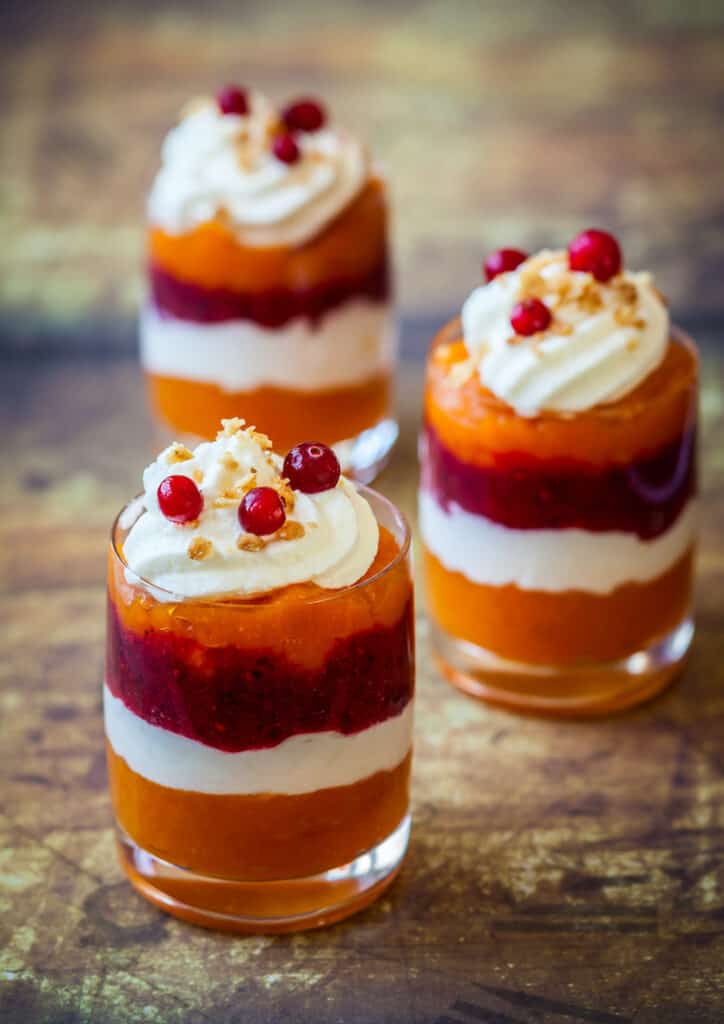 Pumpkin and cranberry parfait dessert
