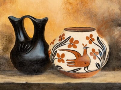 Detail of Still Life Oil Painting with Native American Pottery