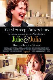 The image advertisement of the movie Julie and Julia with Meryl Streep as Julia Child and Amy Adams as Julie who cooked Julia Child's cookbook of recipes in a year.